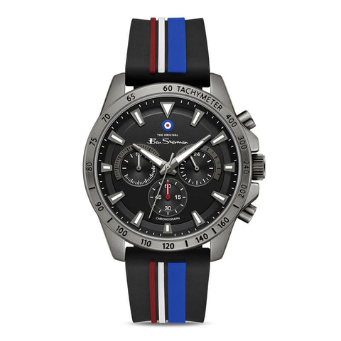 The Watch Boutique Ben Sherman Men's Gunmetal Chronograph Watch with Black Silicone Strap