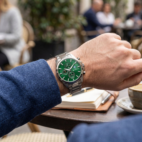 The Watch Boutique Ben Sherman Men's Gunmetal Chronograph Watch with Green Dial & Gunmetal Stainless Steel Bracelet