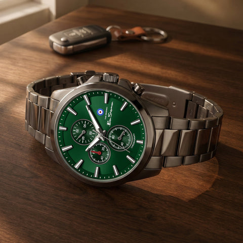 The Watch Boutique Ben Sherman Men's Gunmetal Chronograph Watch with Green Dial & Gunmetal Stainless Steel Bracelet