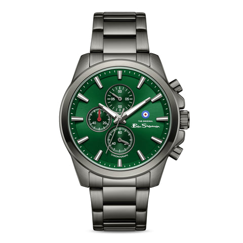 The Watch Boutique Ben Sherman Men's Gunmetal Chronograph Watch with Green Dial & Gunmetal Stainless Steel Bracelet