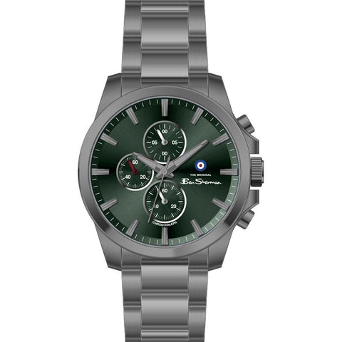 Ben Sherman Men's Gunmetal Chronograph Watch with Green Dial & Gunmetal Stainless Steel Bracelet