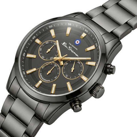 The Watch Boutique Ben Sherman Men's Gunmetal Chronograph Watch with Grey Dial & Black Stainless-Steel Bracelet