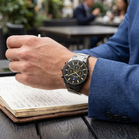 The Watch Boutique Ben Sherman Men's Gunmetal Chronograph Watch with Grey Dial & Black Stainless-Steel Bracelet