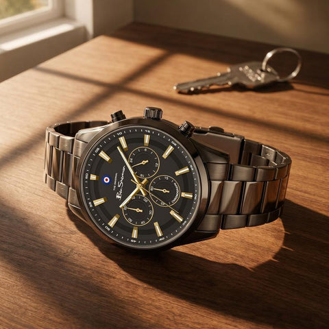 The Watch Boutique Ben Sherman Men's Gunmetal Chronograph Watch with Grey Dial & Black Stainless-Steel Bracelet