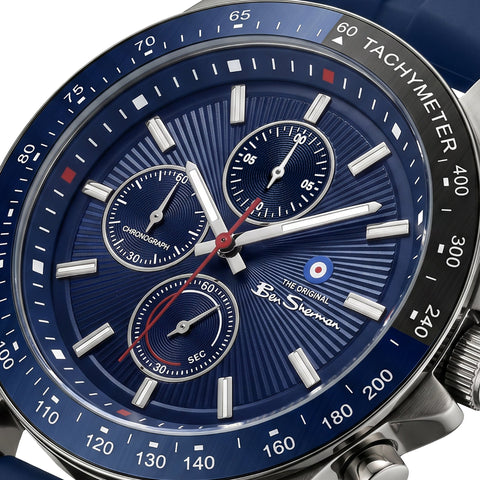 The Watch Boutique Ben Sherman Men’s Gunmetal Chronograph Watch with Navy Dial and Silicone Strap