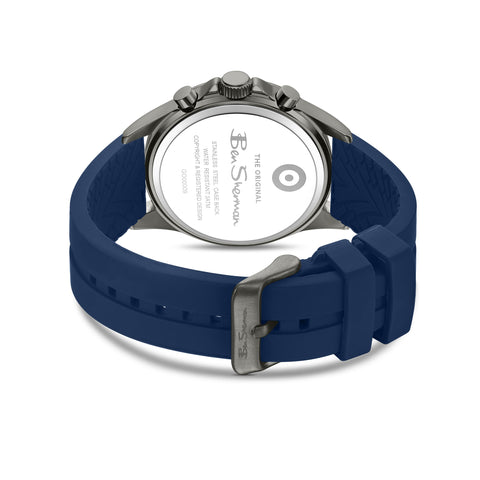 The Watch Boutique Ben Sherman Men’s Gunmetal Chronograph Watch with Navy Dial and Silicone Strap