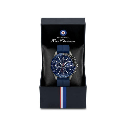 The Watch Boutique Ben Sherman Men’s Gunmetal Chronograph Watch with Navy Dial and Silicone Strap