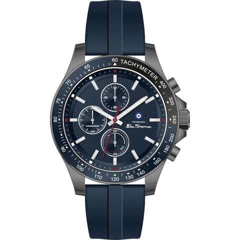 The Watch Boutique Ben Sherman Men’s Gunmetal Chronograph Watch with Navy Dial and Silicone Strap