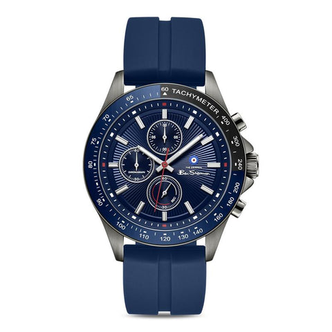The Watch Boutique Ben Sherman Men’s Gunmetal Chronograph Watch with Navy Dial and Silicone Strap