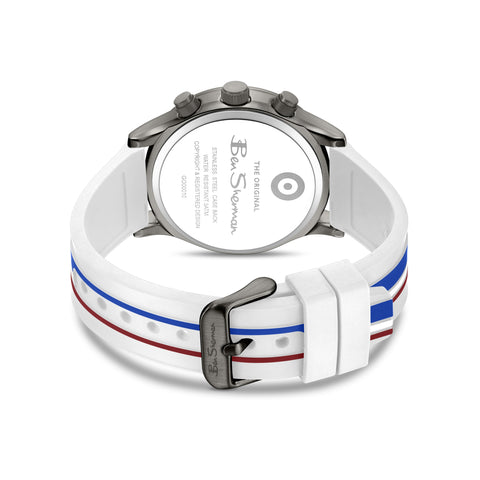 The Watch Boutique Ben Sherman Men’s Gunmetal Chronograph Watch with Silver Dial and Striped Silicone Strap