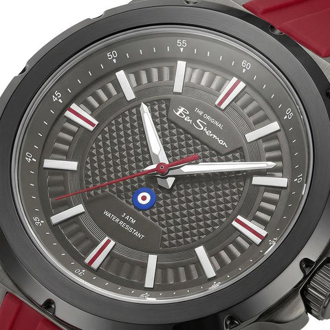 The Watch Boutique Ben Sherman Men’s Gunmetal Watch with Grey Dial and Burgundy Silicone Strap
