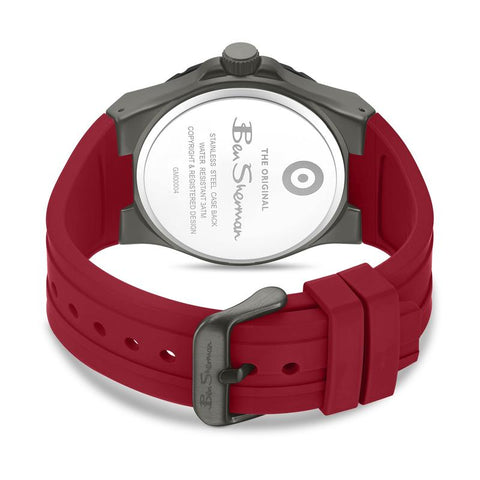 The Watch Boutique Ben Sherman Men’s Gunmetal Watch with Grey Dial and Burgundy Silicone Strap