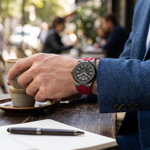 The Watch Boutique Ben Sherman Men’s Gunmetal Watch with Grey Dial and Burgundy Silicone Strap