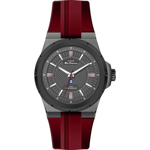 The Watch Boutique Ben Sherman Men’s Gunmetal Watch with Grey Dial and Burgundy Silicone Strap