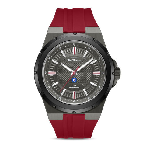 The Watch Boutique Ben Sherman Men’s Gunmetal Watch with Grey Dial and Burgundy Silicone Strap