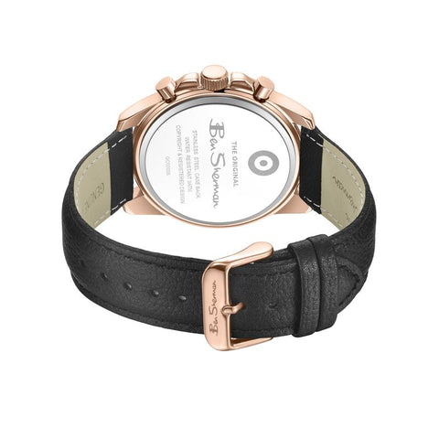 The Watch Boutique Ben Sherman Men's Rose Gold Chronograph Watch with Black Dial & Black Leather Strap