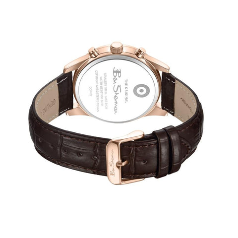 The Watch Boutique Ben Sherman Men's Rose Gold Chronograph Watch with Blue Dial & Brown Leather Strap