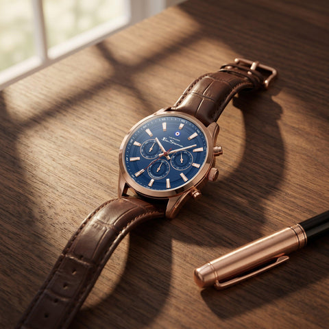 The Watch Boutique Ben Sherman Men's Rose Gold Chronograph Watch with Blue Dial & Brown Leather Strap