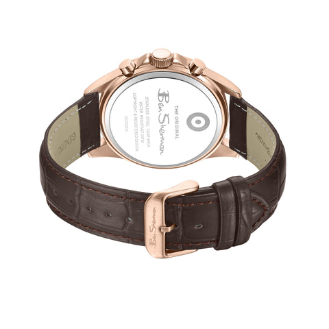 The Watch Boutique Ben Sherman Men's Rose Gold Chronograph Watch with Brown Leather Strap