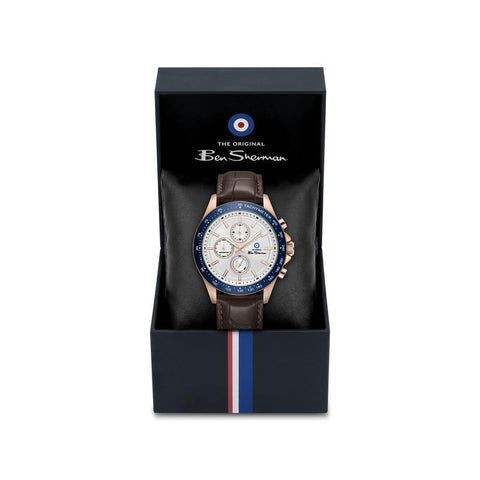 The Watch Boutique Ben Sherman Men's Rose Gold Chronograph Watch with Brown Leather Strap