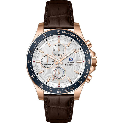 The Watch Boutique Ben Sherman Men's Rose Gold Chronograph Watch with Brown Leather Strap