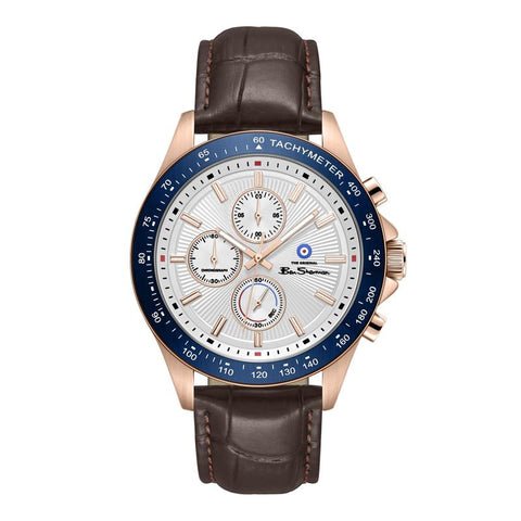 The Watch Boutique Ben Sherman Men's Rose Gold Chronograph Watch with Brown Leather Strap
