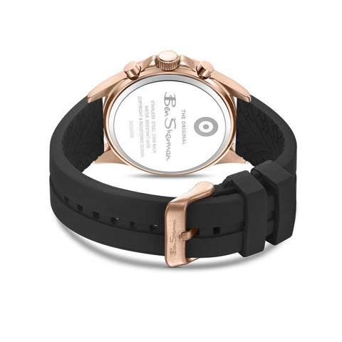 The Watch Boutique Ben Sherman Men’s Rose Gold-Tone Chronograph Watch with Black Dial and Silicone Strap