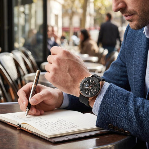 The Watch Boutique Ben Sherman Men’s Rose Gold-Tone Chronograph Watch with Black Dial and Silicone Strap