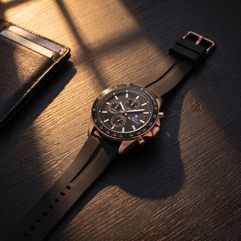 The Watch Boutique Ben Sherman Men’s Rose Gold-Tone Chronograph Watch with Black Dial and Silicone Strap