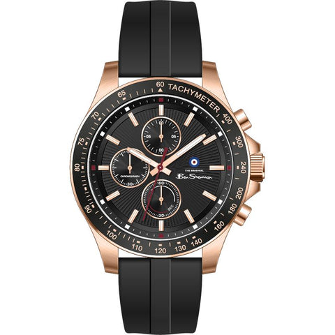 The Watch Boutique Ben Sherman Men’s Rose Gold-Tone Chronograph Watch with Black Dial and Silicone Strap