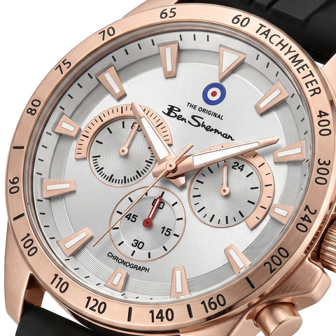 The Watch Boutique Ben Sherman Men’s Rose Gold-Tone Chronograph Watch with Black Silicone Strap