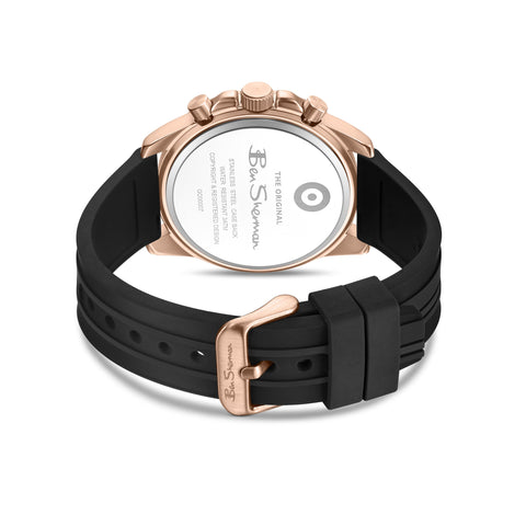 The Watch Boutique Ben Sherman Men’s Rose Gold-Tone Chronograph Watch with Black Silicone Strap
