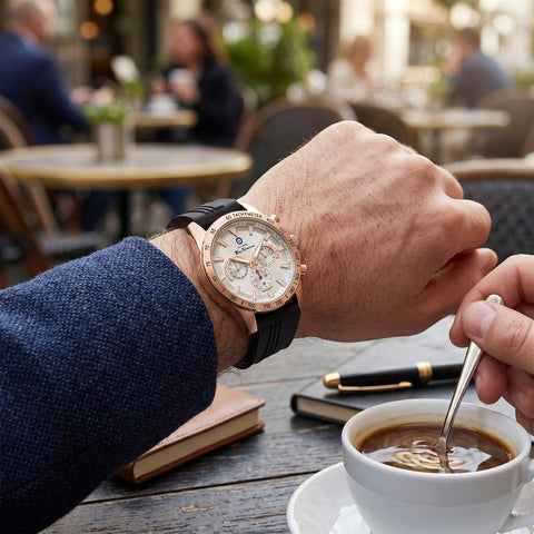 The Watch Boutique Ben Sherman Men’s Rose Gold-Tone Chronograph Watch with Black Silicone Strap
