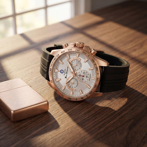 The Watch Boutique Ben Sherman Men’s Rose Gold-Tone Chronograph Watch with Black Silicone Strap