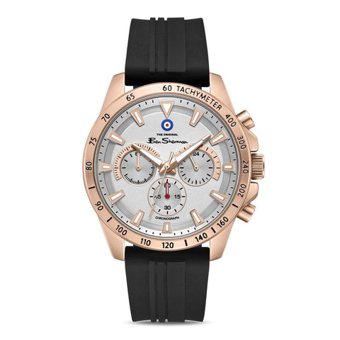 The Watch Boutique Ben Sherman Men’s Rose Gold-Tone Chronograph Watch with Black Silicone Strap