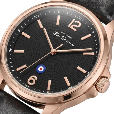 The Watch Boutique Ben Sherman Men’s Rose Gold-Tone Watch with Black Dial and Leather Strap