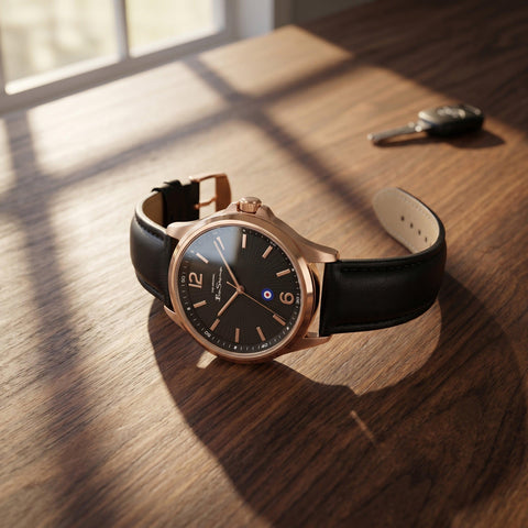 The Watch Boutique Ben Sherman Men’s Rose Gold-Tone Watch with Black Dial and Leather Strap