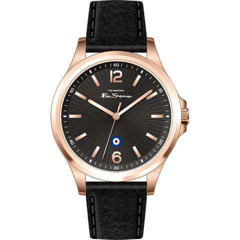 The Watch Boutique Ben Sherman Men’s Rose Gold-Tone Watch with Black Dial and Leather Strap