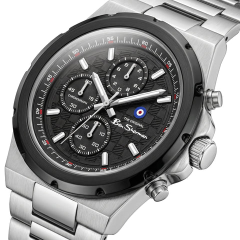 The Watch Boutique Ben Sherman Men's Silver & Black Chronograph Watch with Stainless Steel Bracelet