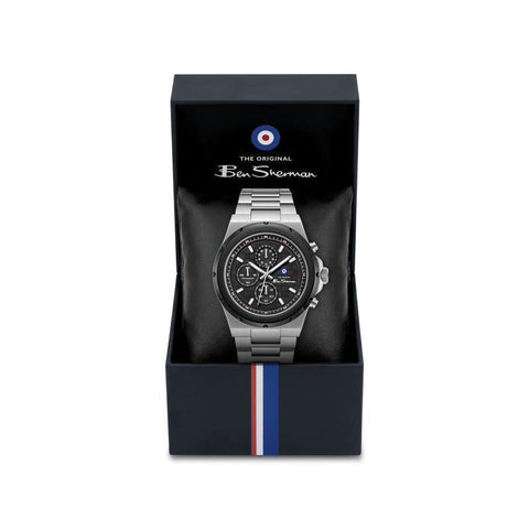 The Watch Boutique Ben Sherman Men's Silver & Black Chronograph Watch with Stainless Steel Bracelet