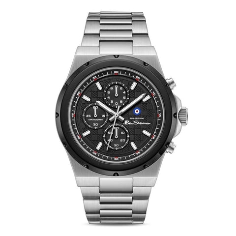 The Watch Boutique Ben Sherman Men's Silver & Black Chronograph Watch with Stainless Steel Bracelet