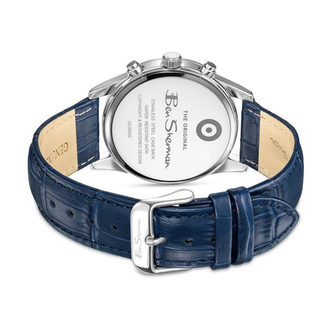 The Watch Boutique Ben Sherman Men's Silver Chronograph Watch with Blue Dial & Blue Leather Strap
