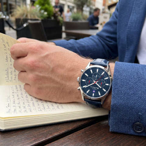 The Watch Boutique Ben Sherman Men's Silver Chronograph Watch with Blue Dial & Blue Leather Strap