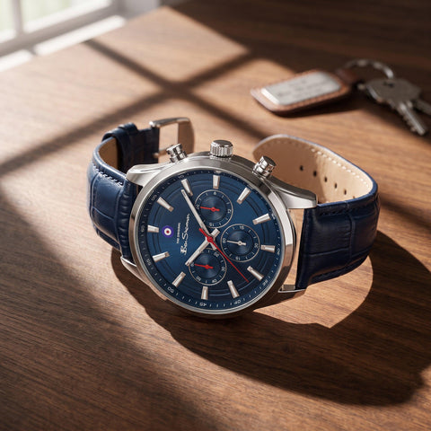 The Watch Boutique Ben Sherman Men's Silver Chronograph Watch with Blue Dial & Blue Leather Strap