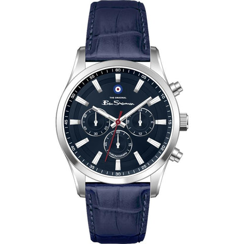 The Watch Boutique Ben Sherman Men's Silver Chronograph Watch with Blue Dial & Blue Leather Strap