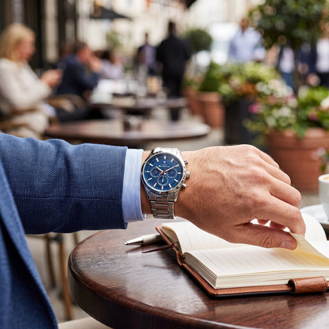 The Watch Boutique Ben Sherman Men's Silver Chronograph Watch with Blue Dial & Stainless Steel Bracelet