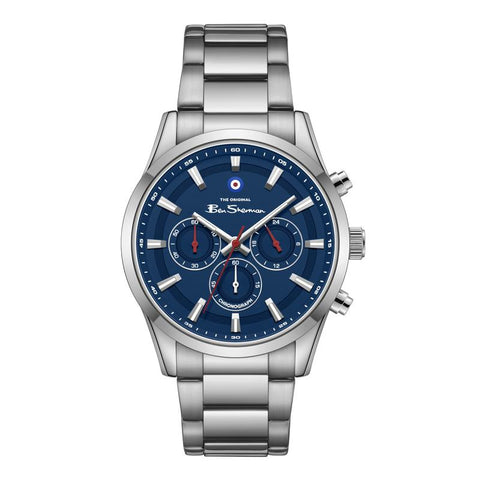 The Watch Boutique Ben Sherman Men's Silver Chronograph Watch with Blue Dial & Stainless Steel Bracelet