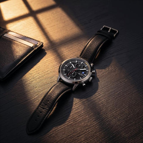 The Watch Boutique Ben Sherman Men's Silver Skeleton Chronograph Watch with Black Leather Strap