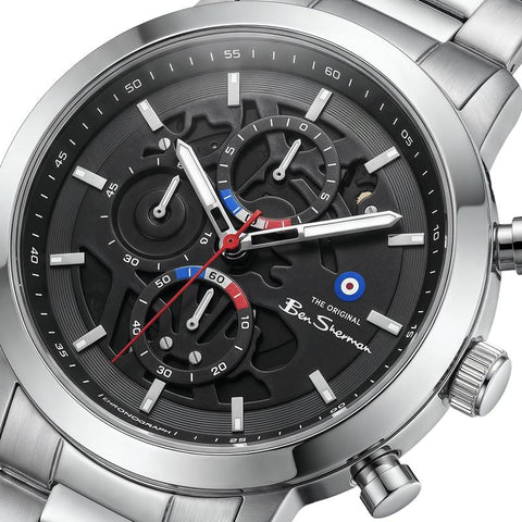 The Watch Boutique Ben Sherman Men's Silver Skeleton Chronograph Watch with Stainless Steel Bracelet