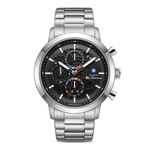 The Watch Boutique Ben Sherman Men's Silver Skeleton Chronograph Watch with Stainless Steel Bracelet